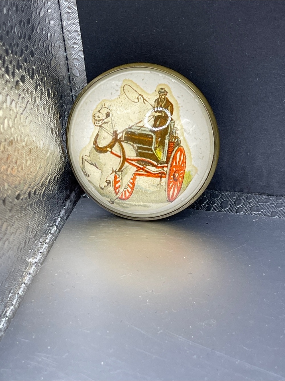 08.25.26-4 antique horse bridle rosette converted into a pin-back brooch